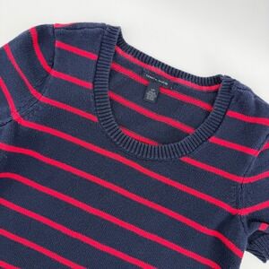 Tommy Hilfiger Women Navy Blue Red Striped Short Sleeve Sweater Top Size SP‎